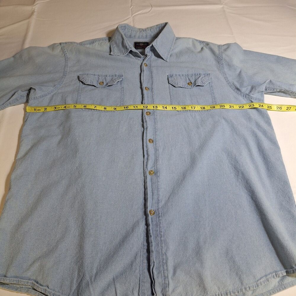 Wrangler Light Blue Chambray Denim Short Sleeved Button Up Shirt Western Size L - Picture 5 of 8